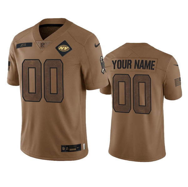 Men's New York Jets Active Player Custom 2023 Brown Salute To Setvice Limited Football Stitched Jersey - Click Image to Close